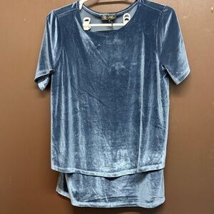 DG2 by Diane Gilman Short Sleeve Velvet Top in Soft Blue